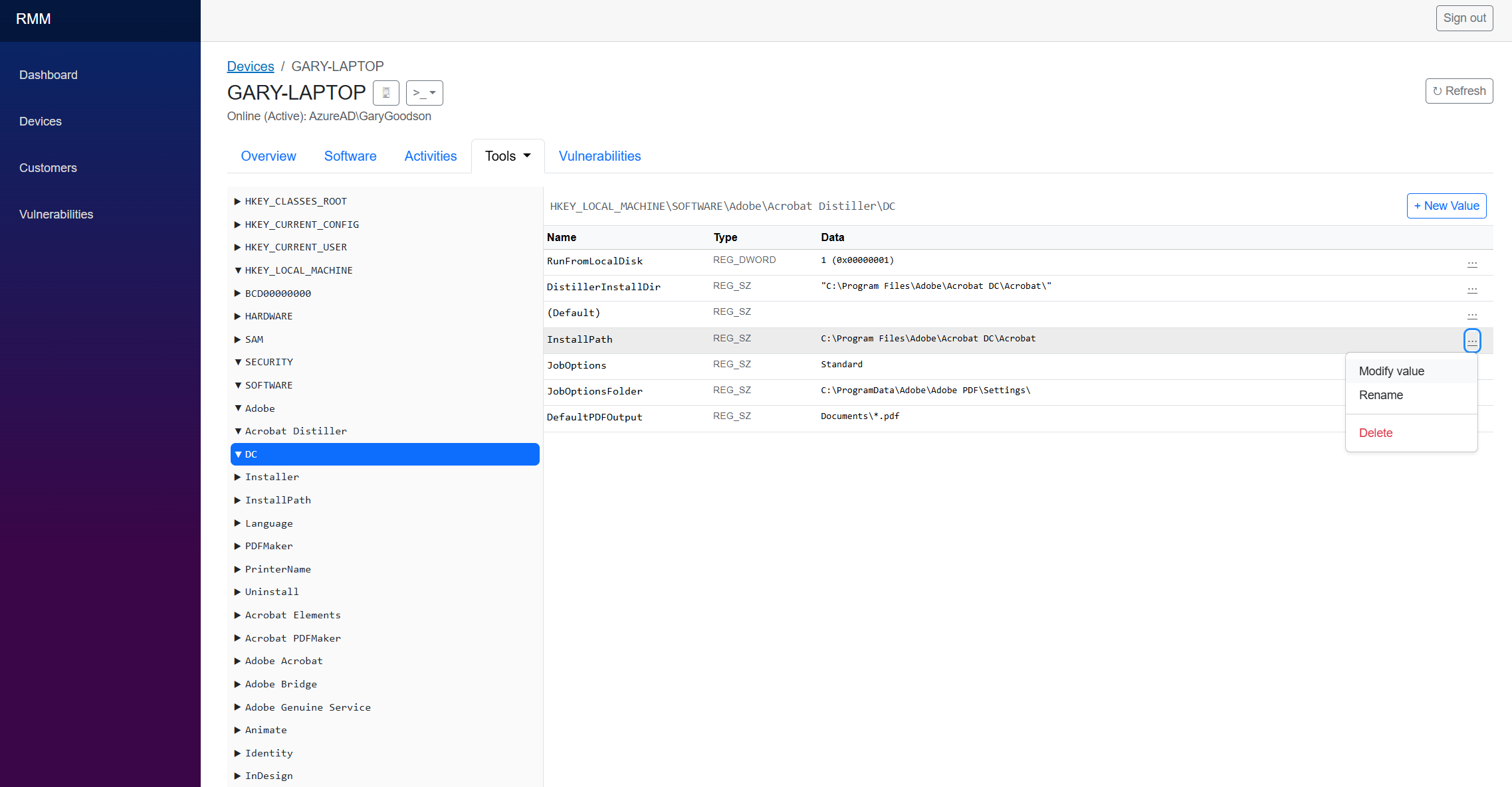 Remote registry editor