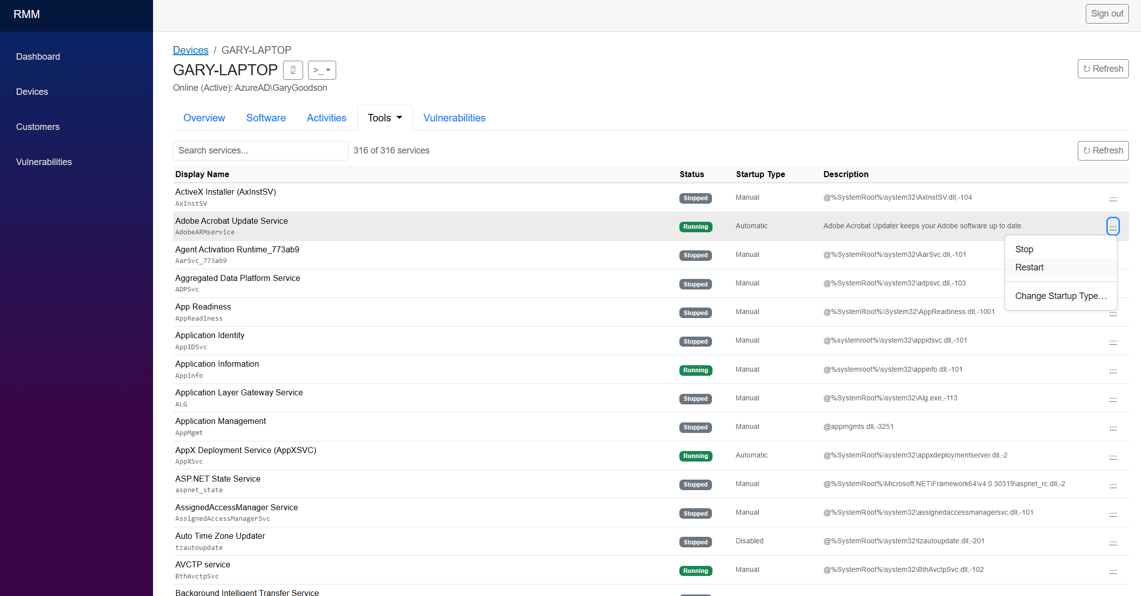 Remote service manager